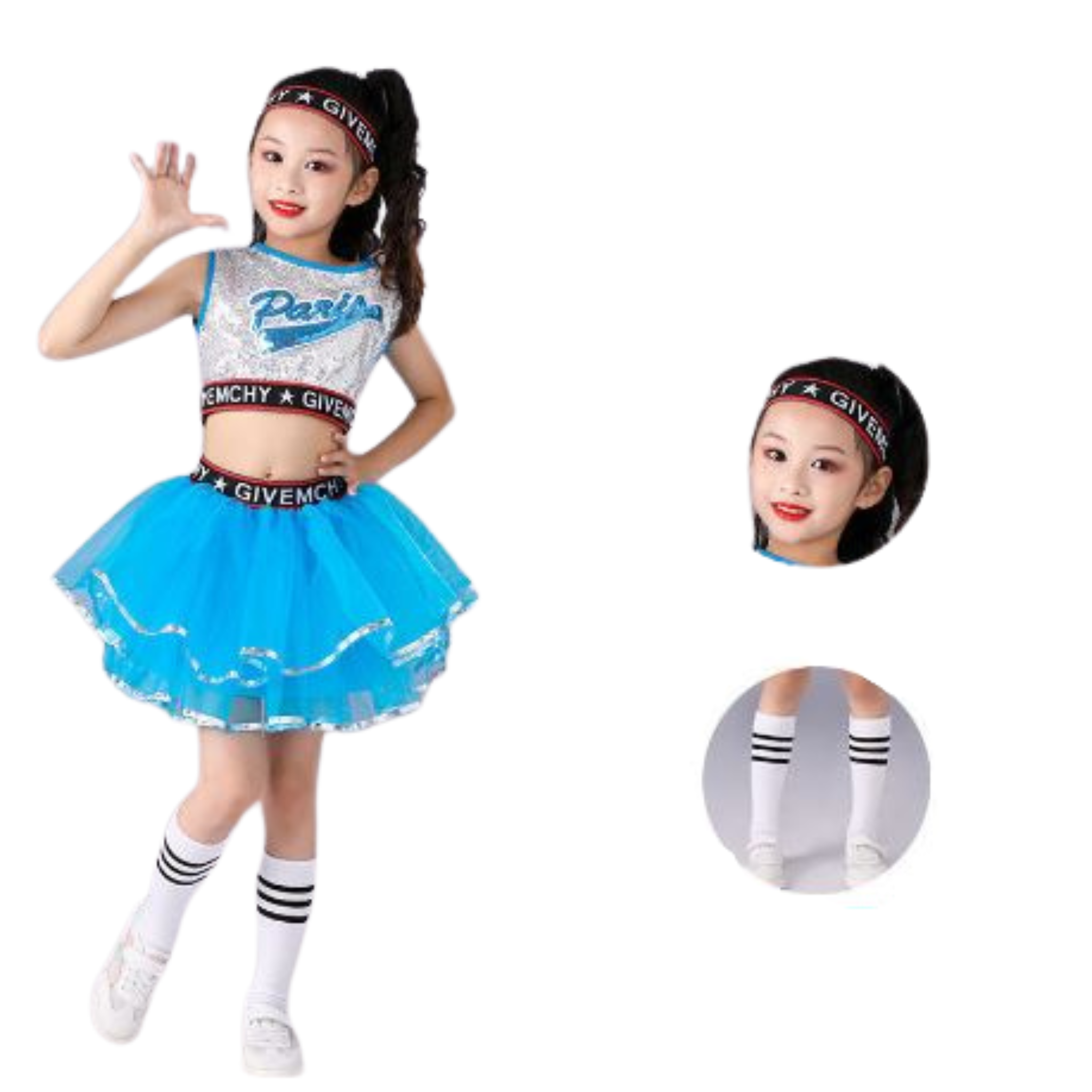 ชุดเต้น เชียร์หรีดเดอร์ เสื้อแขนกุด+กระโปรงพองฟู