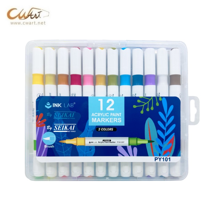 ชุดมาร์คเกอร์อะคริลิค Seikai หัวพู่กัน, 2 สี ใน 1 ด้าม