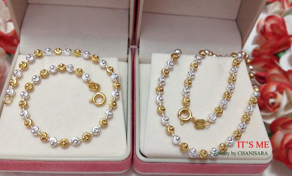 สร้อยคอเงินแท้ 2 กษัตริย์ ลายมูนคัท/เม็ดมะยมตัดลาย(งานอิตาลี)
