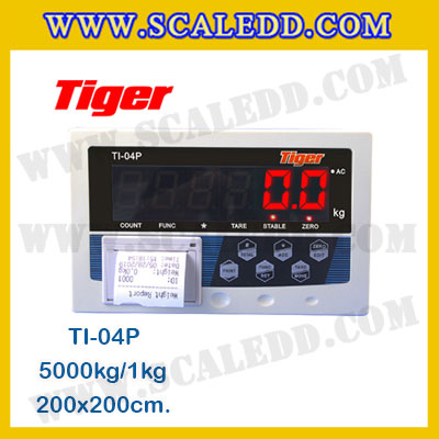 เครื่องชั่งพร้อมปริ้นเตอร์ในตัว พิกัด 5000kg รุ่น TI-04P ขนาดแท่น 200x200cm. เครื่องชั่งน้ำหนัก5ตัน เครื่องชั่งดิจิตอล5000kg ตาชั่ง5000kg ตาชั่งดิจิตอล5ตัน พิกัดน้ำหนัก 5000kg ค่าละเอียด 1kg เครื่องชั่งยี่ห้อ TIGER รุ่น TI-04P