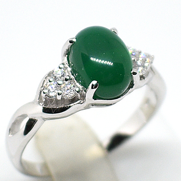 แหวนเงินแท้ราคาถูกชุบทองคำขาว พลอยแท้กรีนอะเกท 1.70 กะรัต เพชรCZ 0.15 กะรัต งานประณีตสวยงาม สั่งผลิตค่ะ