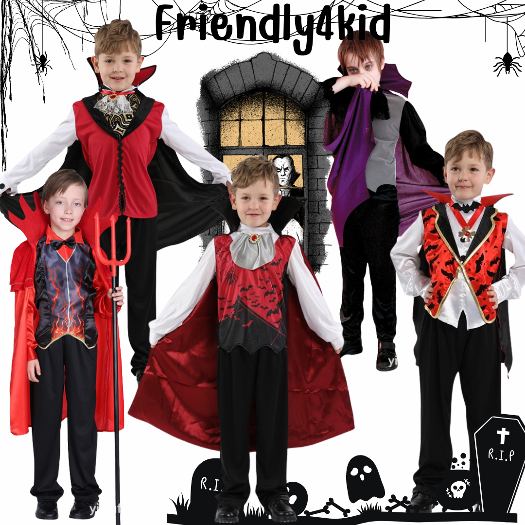 พร้อมส่ง ชุดเด็ก ฮาโลวีน Vampire แดร๊กคูล่าพร้อมผ้าคลุม