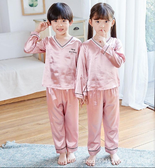 พร้อมส่ง ชุดนอนเด็ก ชุดนอนซาติน แขนยาว+กางเกงขายาว