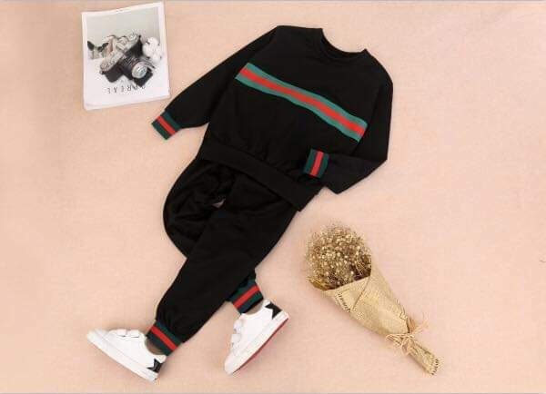 ชุดเซ็ทเสื้อแขนยาว+กางเกง สีดำ-แดง