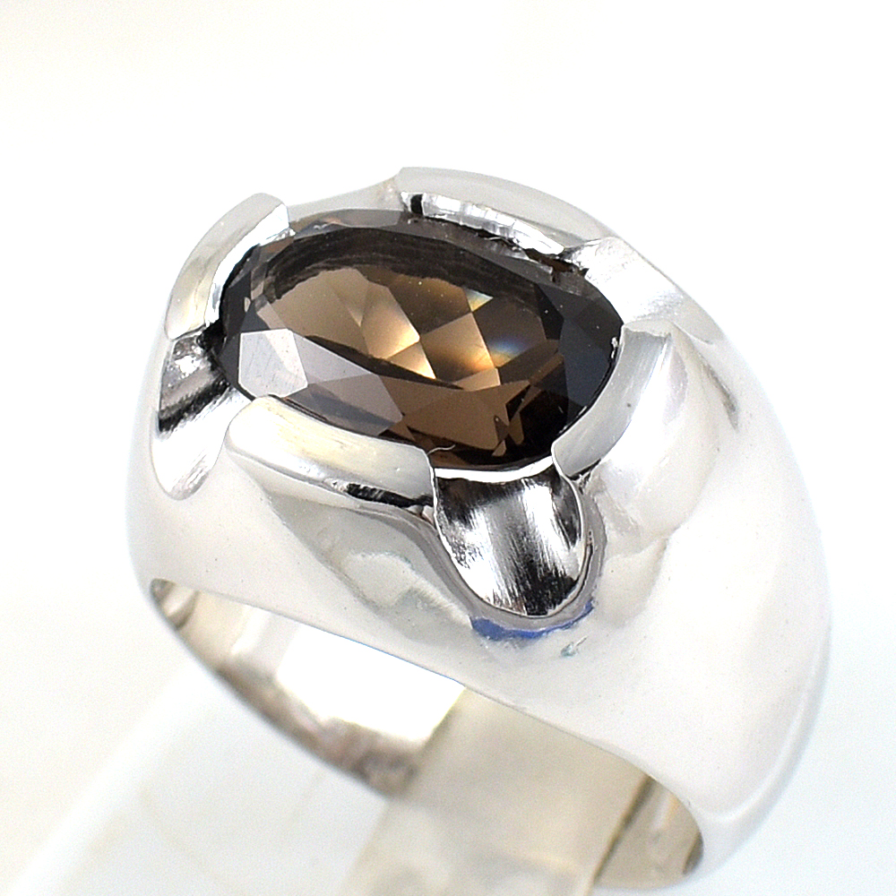 แหวนเงินแท้ราคาถูกชุบทองคำขาว พลอยแท้สโมกกี้ควอทซ์ 5.30 กะรัต งานประณีตสวยงาม สั่งผลิตค่ะ