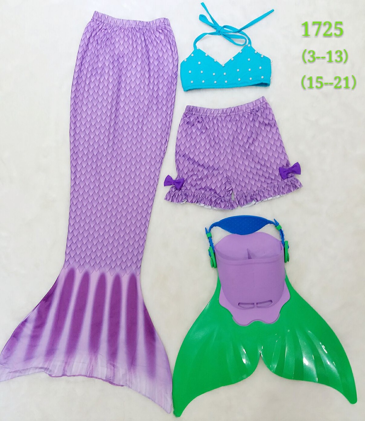 พร้อมส่ง ชุดว่ายน้ำ ชุดหางนางเงือก เซ็ต 4 ชิ้น หางปิด