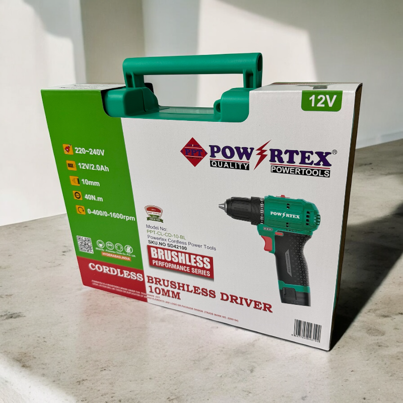 Powertex PPT CL-CD10-BL สว่านไขควงไร้สาย 12V. 3/8"(10มม.) แรงบิด 40 N.m. BL.Motor แบต 2.0Ah.x2 ก้อน (แบตกลม)