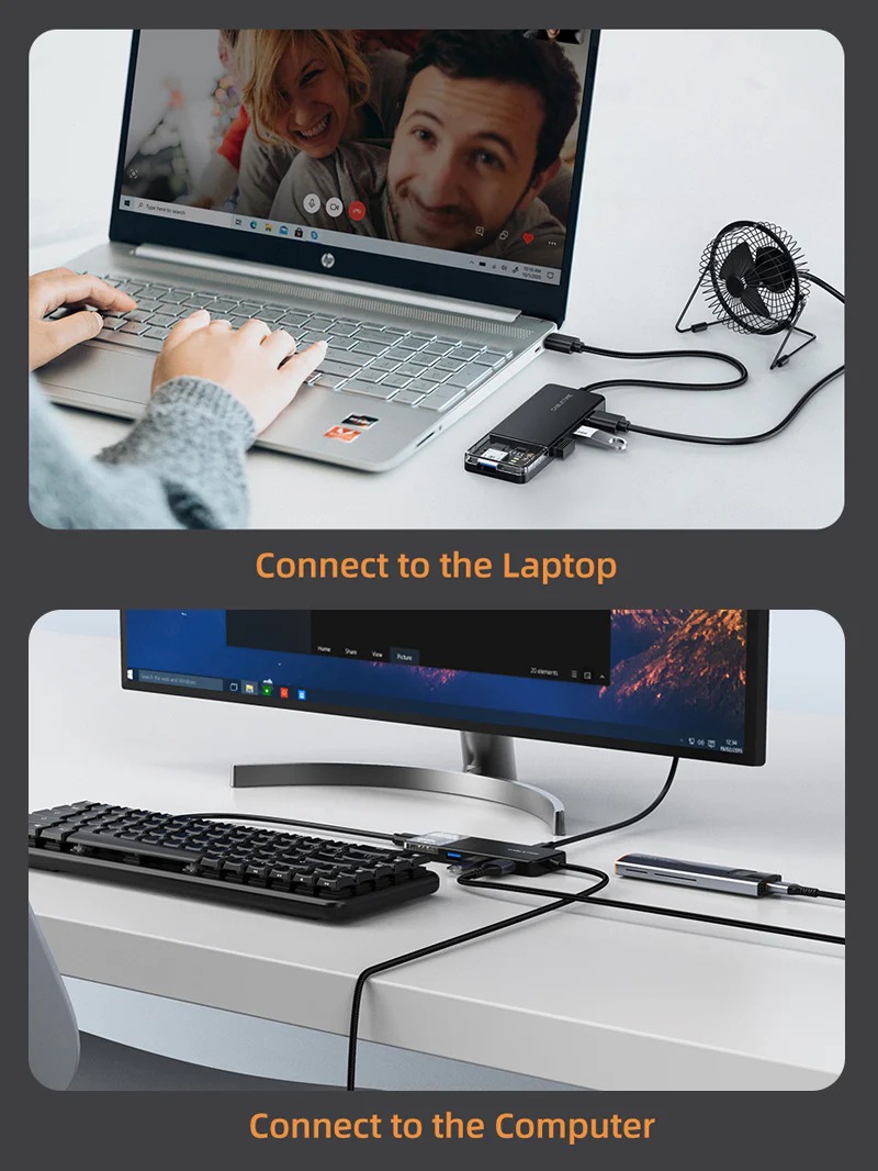 USB-A 3.0 to HUB USB-A 3.0 4Port with Power USB-C port สายยาว 1m by Cabletime