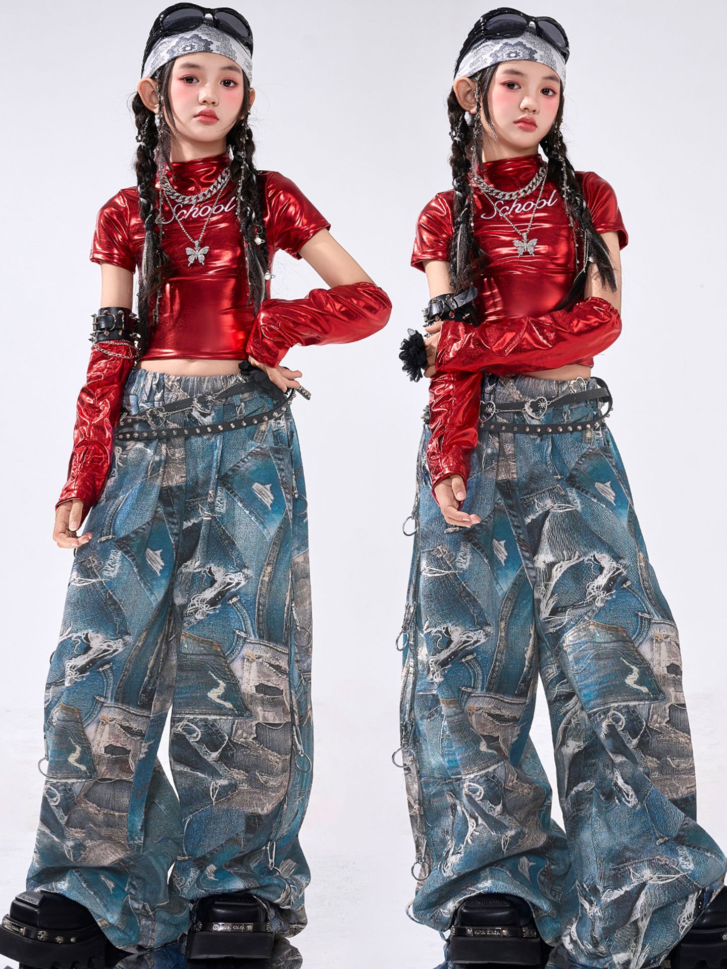 friendly4kid พร้อมส่ง ชุดเต้นเด็กหญิง HipHop Jazz เสื้อแขนยาว