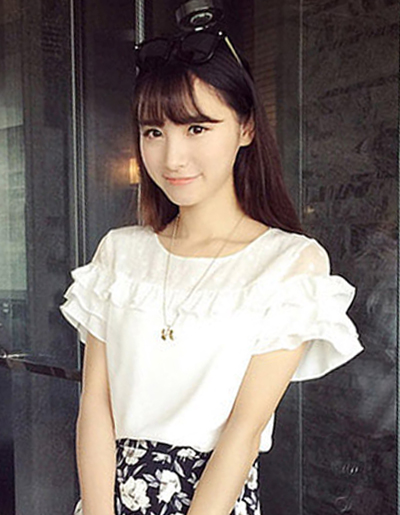 เสื้อแฟชั่น แต่งผ้าตาข่ายลายดอกไม้สวยหวานสไตล์เกาหลี-1517