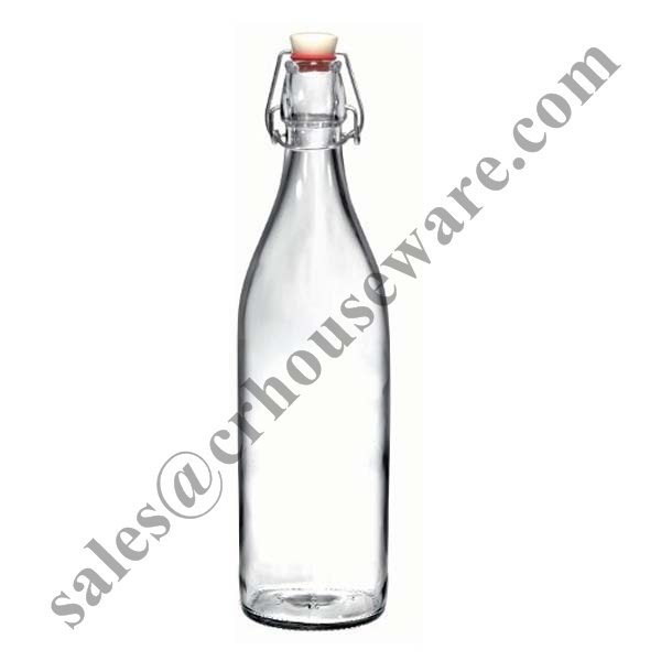 ขวดแก้วทรงกลม เนื้อใส คอสูง ฝาคลิปล็อค ขนาด 1,000 มล. 005-148-1L