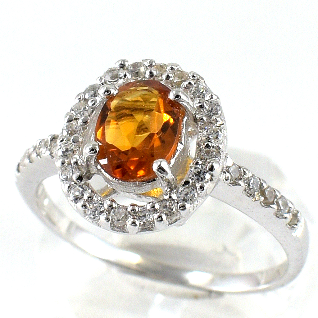 แหวนเงินแท้ราคาถูกชุบทองคำขาว ซิทรินแท้ 1.0 กะรัต เพชรCZ 0.30 กะรัต งานประณีตสวยงาม สั่งผลิตค่ะ