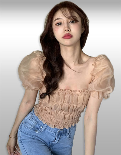 เสื้อครอปแฟชั่นแขนตุ๊กตาสวยหวาน มี2สี รหัส2309