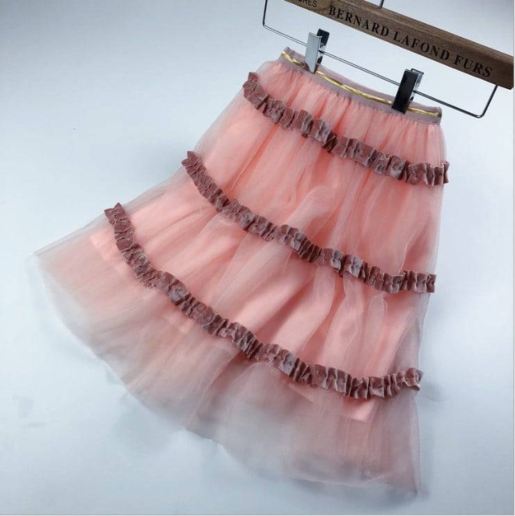 พร้อมส่ง กระโปรงเด็ก กระโปรงยาว ระบายชาย