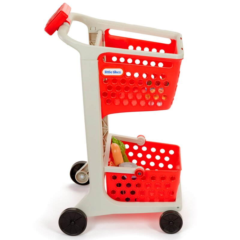 รถเข็นซุปเปอร์มาร์เก็ต Little Tikes Shop 'n Learn Smart Cart, Realistic Red Toy Shopping Grocery Cart with Food Scanner and 8 Pretend Play Food