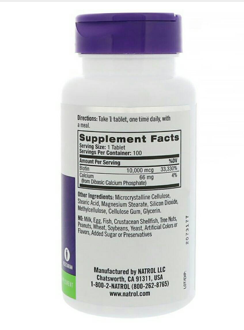 **พร้อมส่ง**ฉลากใหม่ Natrol, Biotin, Maximum Strength, 10,000 mcg, 100 Tablets ไบโอตินปริมาณเข้มข้น บำรุงผมและเล็บให้แข็งแรง สุขภาพดี ป้องกันผมหงอกก่อนวัย