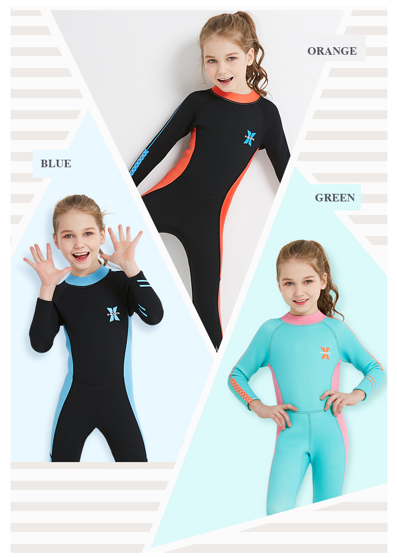 F-ชุดว่ายน้ำเด็ก เก็บอุณหภูมิ แขนยาว ชุดดำนำ้ผู้หญิง