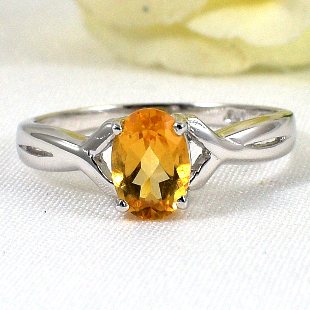 แหวนเงินแท้ราคาถูกชุบทองคำขาว ซิทรินแท้ 0.95 กะรัต งานประณีตสวยงาม สั่งผลิตค่ะ