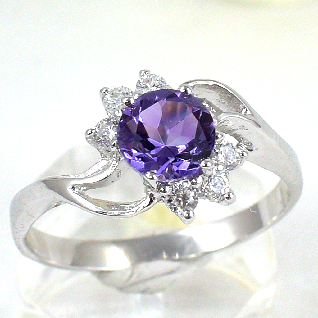 แหวนเงินแท้ราคาถูกชุบทองคำขาว แอมิทิสต์แท้ 0.90 กะรัต เพชรCZ 0.18 กะรัต งานประณีตสวยงาม สั่งผลิตค่ะ