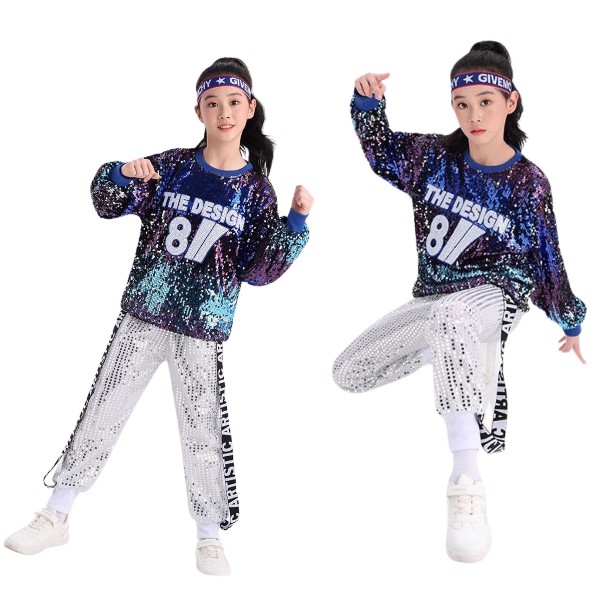 พร้อมส่งส่ง ชุดเต้น ชุดแดนซ์ ปักเลื่อม สีน้ำเงิน