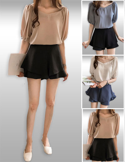 เสื้อแฟชั่นแต่งไหล่ยางยืดสวยหวานมี3สี รหัส2078