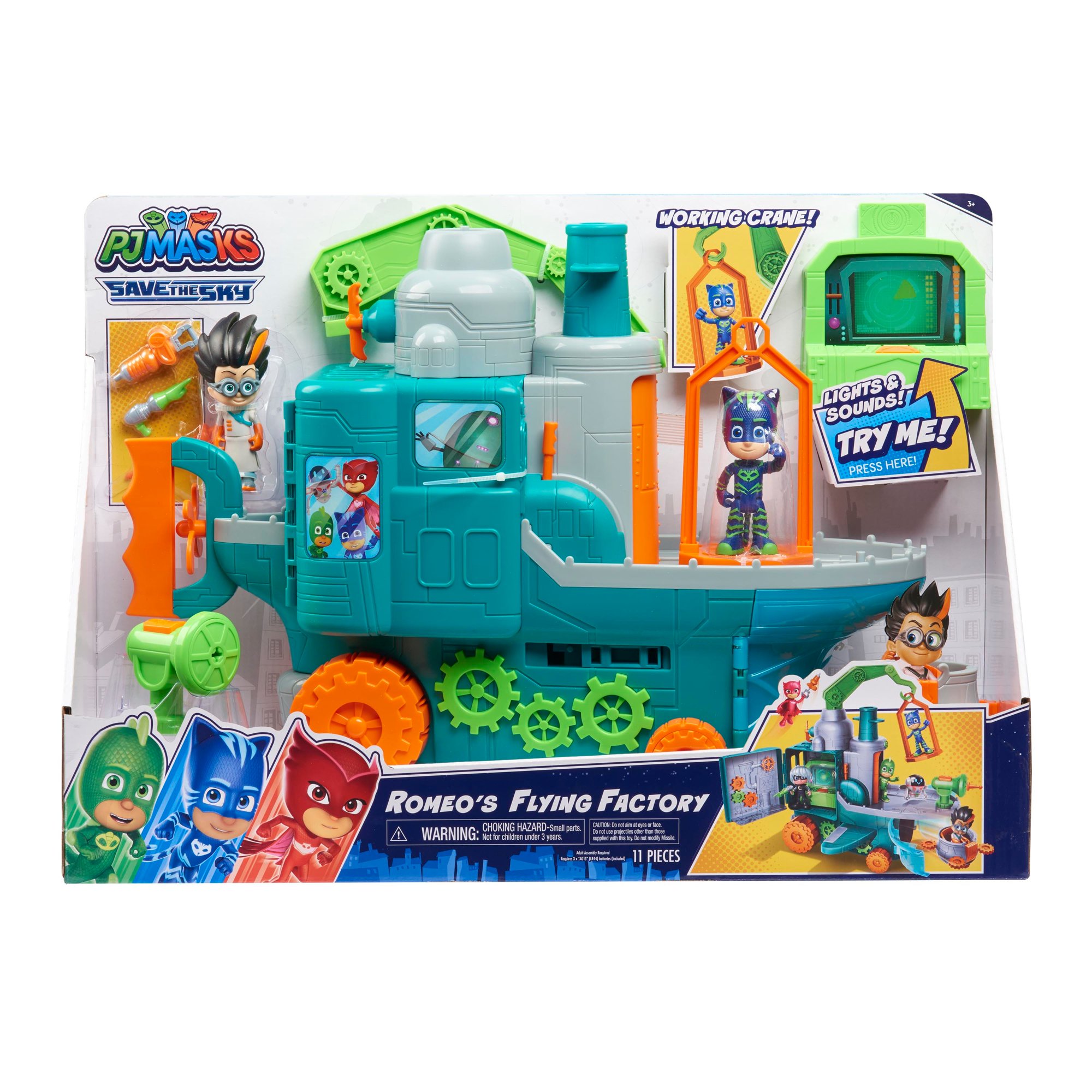 PJ Masks Romeo's Flying Factory Playset with Lights, Sounds, and Secret Compartment