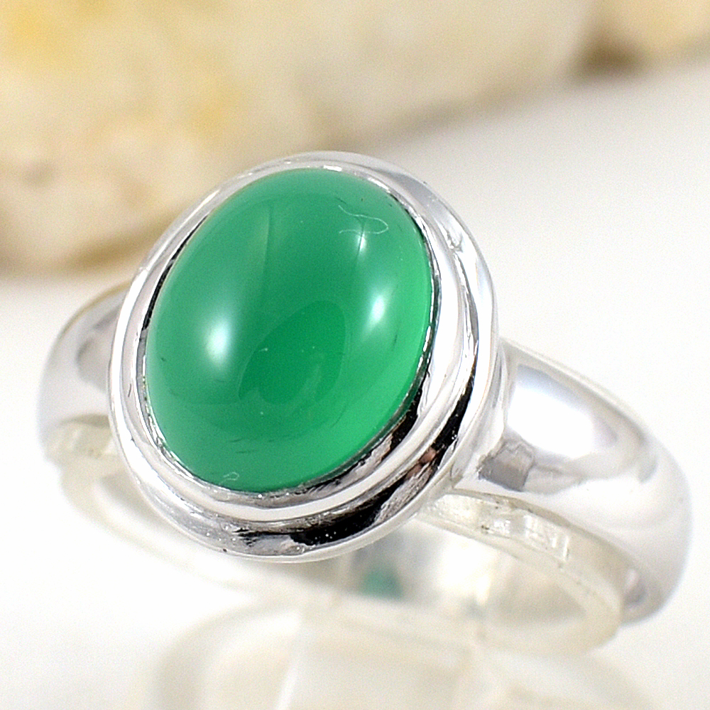 แหวนเงินแท้ราคาถูกชุบทองคำขาว พลอยแท้กรีนอะเกท 2.25 กะรัต งานประณีตสวยงาม สั่งผลิตค่ะ