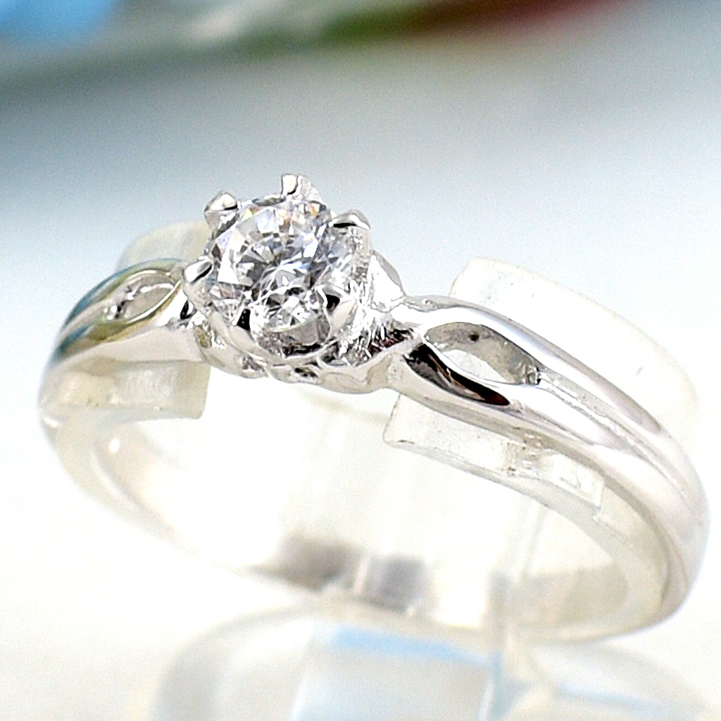 แหวนเงินแท้ราคาถูกชุบทองคำขาว เพชรCZแท้ 0.25 กะรัต งานประณีตสวยงาม สั่งผลิตค่ะ