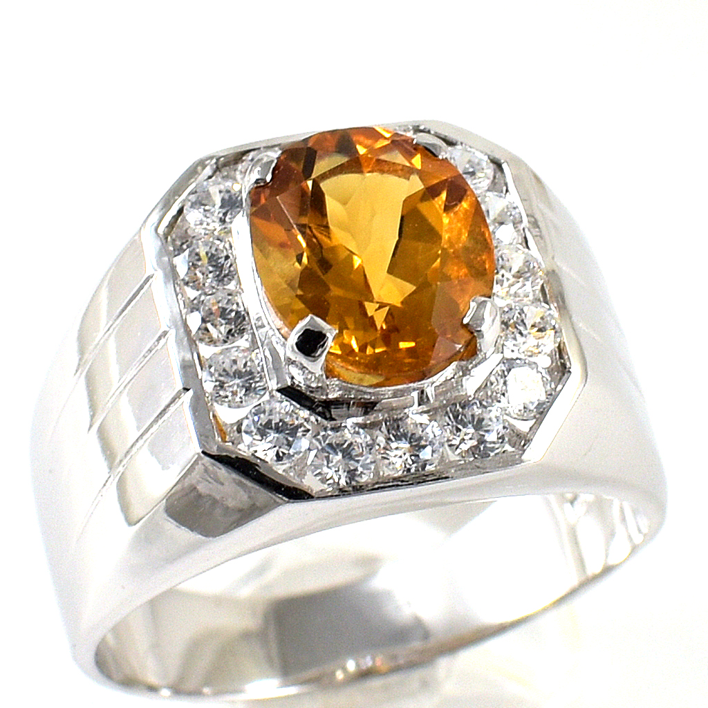 แหวนเงินแท้ราคาถูกชุบทองคำขาว ซิทรินแท้ 3.60 กะรัต เพชรCZ 0.64 กะรัต งานประณีตสวยงาม สั่งผลิตค่ะ