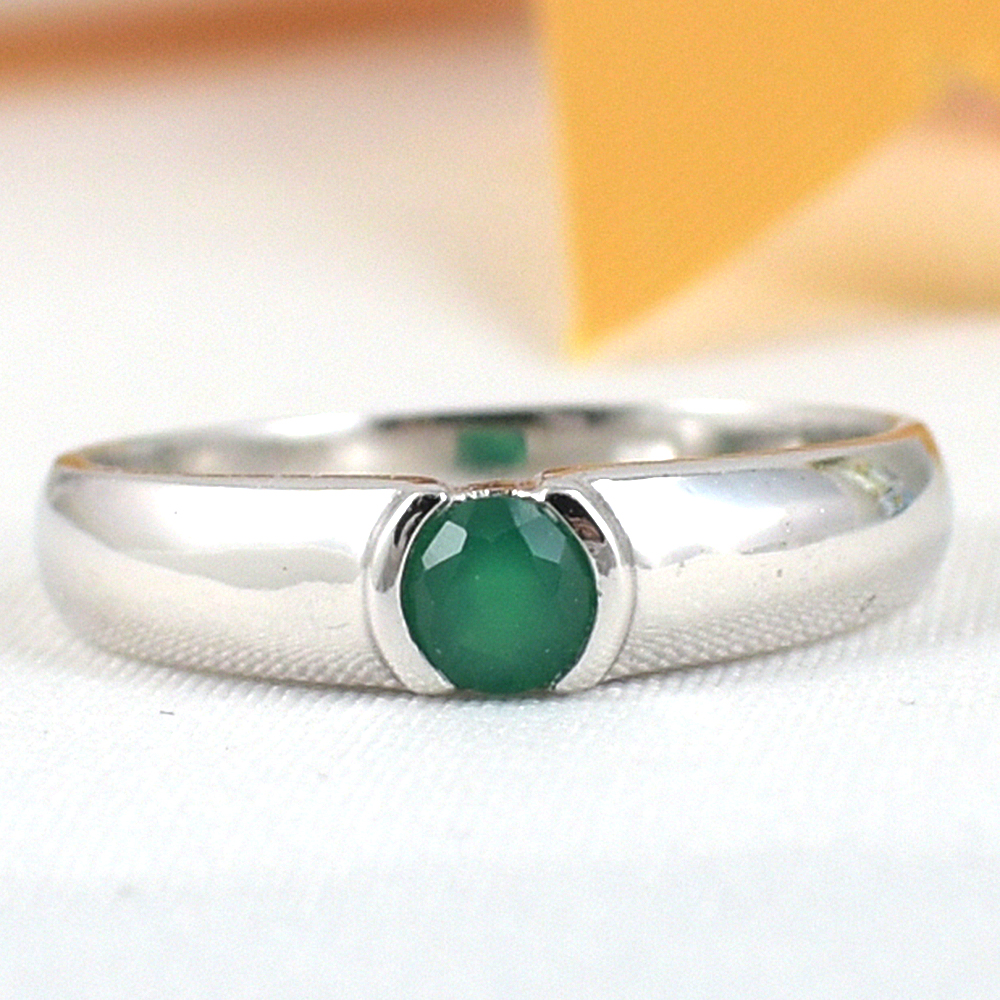 แหวนเงินแท้ราคาถูกชุบทองคำขาว พลอยแท้กรีนอะเกท 0.24 กะรัต งานประณีตสวยงาม สั่งผลิตค่ะ