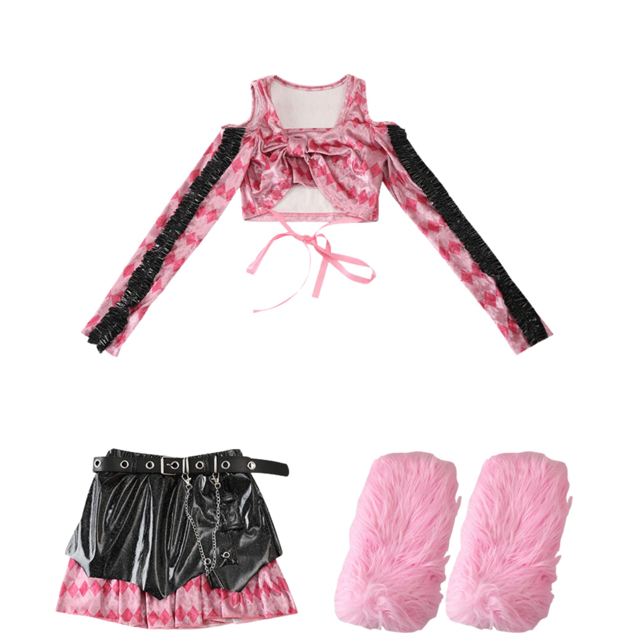 พร้อมส่งในไทย** ชุดเต้น Cover dance เรียนเต้น เซ็ต 3 ชิ้น เซ็ต โทนสีชมพูอ่อน ฟรุ้งฟริ้ง