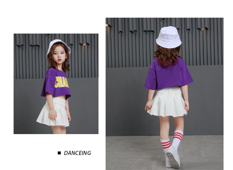 พร้อมส่ง ชุดเต้น ชุดหรีดเดอร์ ชุดเชียร์ เสื้อแขนสั้น+กระโปรงขาว