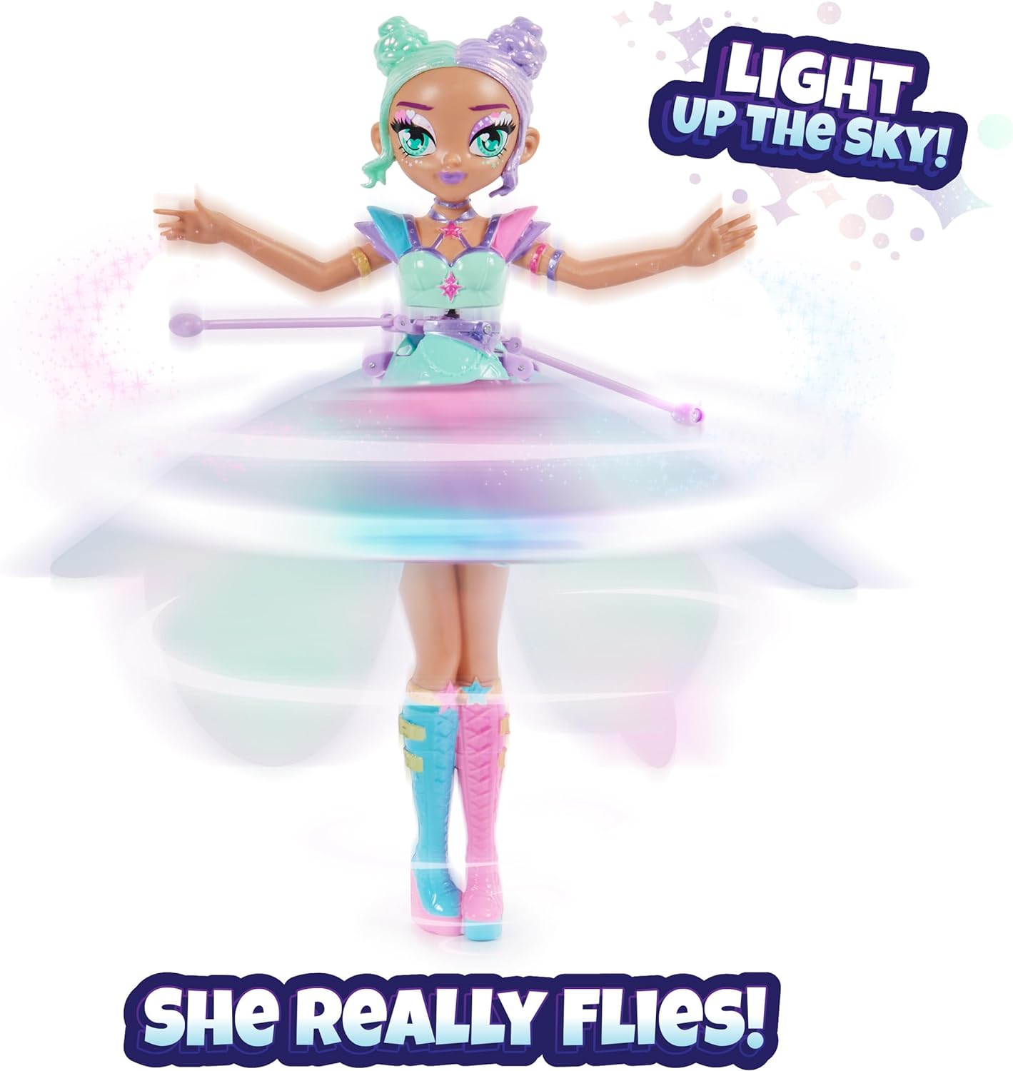 Hatchimals Crystal Flyers, Pastel Kawaii Doll Magical Flying Toy with Lights