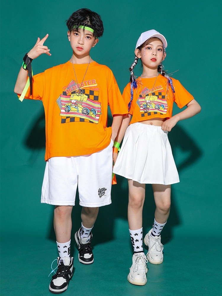 พร้อมส่ง**ชุดเต้น ชุดแดนซ์ : เซ็ตเสื้อสีส้ม +กางเกง/กระโปรง