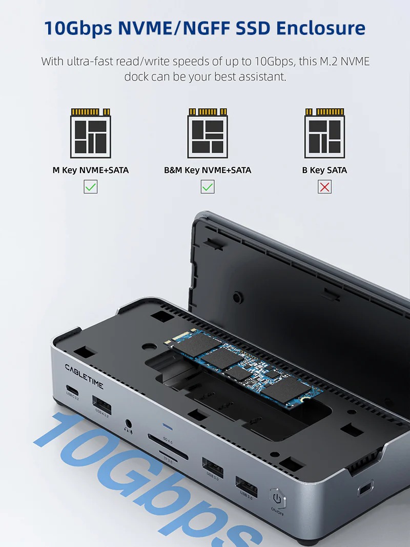 8K USB-C Multiport Docking Station 14 in1 with 10Gbps NVME SSD by CableTime รุ่น CB14S