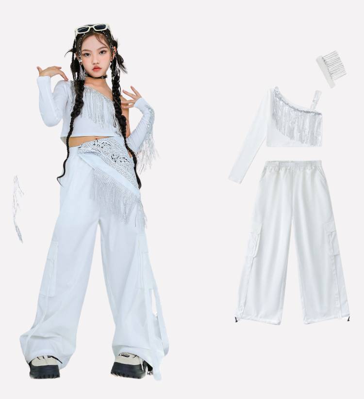 พร้อมส่ง ชุดเต้น ชุดแดนซ์ เสื้อแขนยาวปาดไหล่ กางเกงขายาว