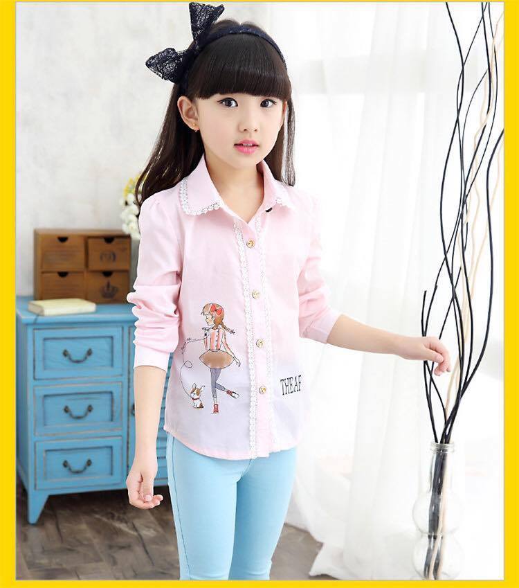 ชุดเด็ก : เสื้อเชิ๊ตแขนยาวสีขาว ติดกระดุมหน้า สีเหลือง,สีชมพู