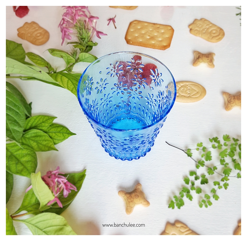 Vintage Short Glass Cup - Blue Flowers