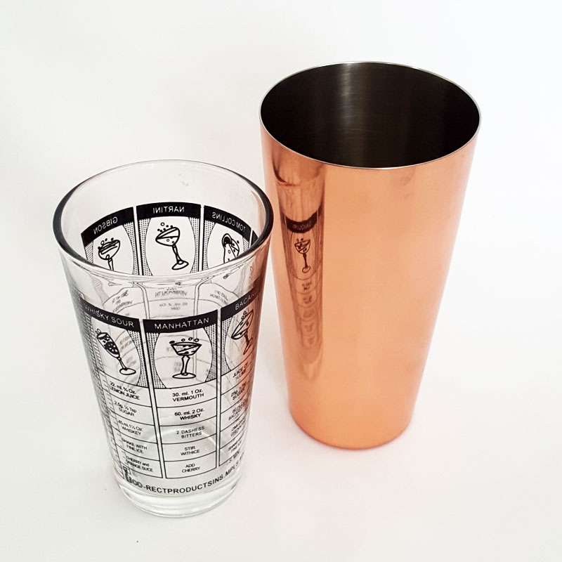 บอสตันเชคเกอร์สเตนเลสเคลือบผิวทองแดง 28 ออนซ์ + แก้วพิมพ์สูตร