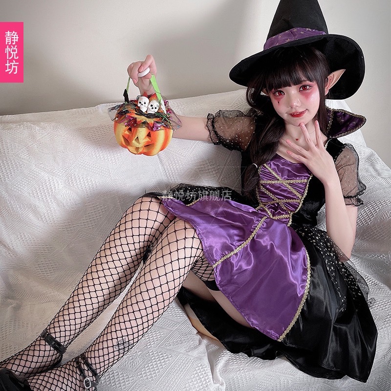 พร้อมส่ง ชุดแม่มด ชุดฮาโลวีน ผู้ใหญ่ ม่วง-ดำ**
