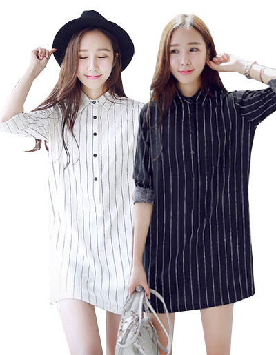 ชุดเดรสสั้นคอปกลายตรงกึ่งเชื๊ตแฟชั่น เดรสทรงน่ารักสไตล์เกาหลี มี 2 สี รหัส 1844