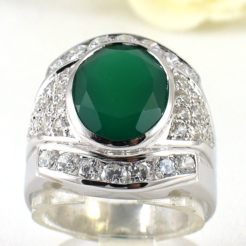 แหวนเงินแท้ราคาถูกชุบทองคำขาว พลอยแท้กรีนอะเกท 4.50 กะรัต เพชรCZ 0.19 กะรัต งานประณีตสวยงาม สั่งผลิตค่ะ