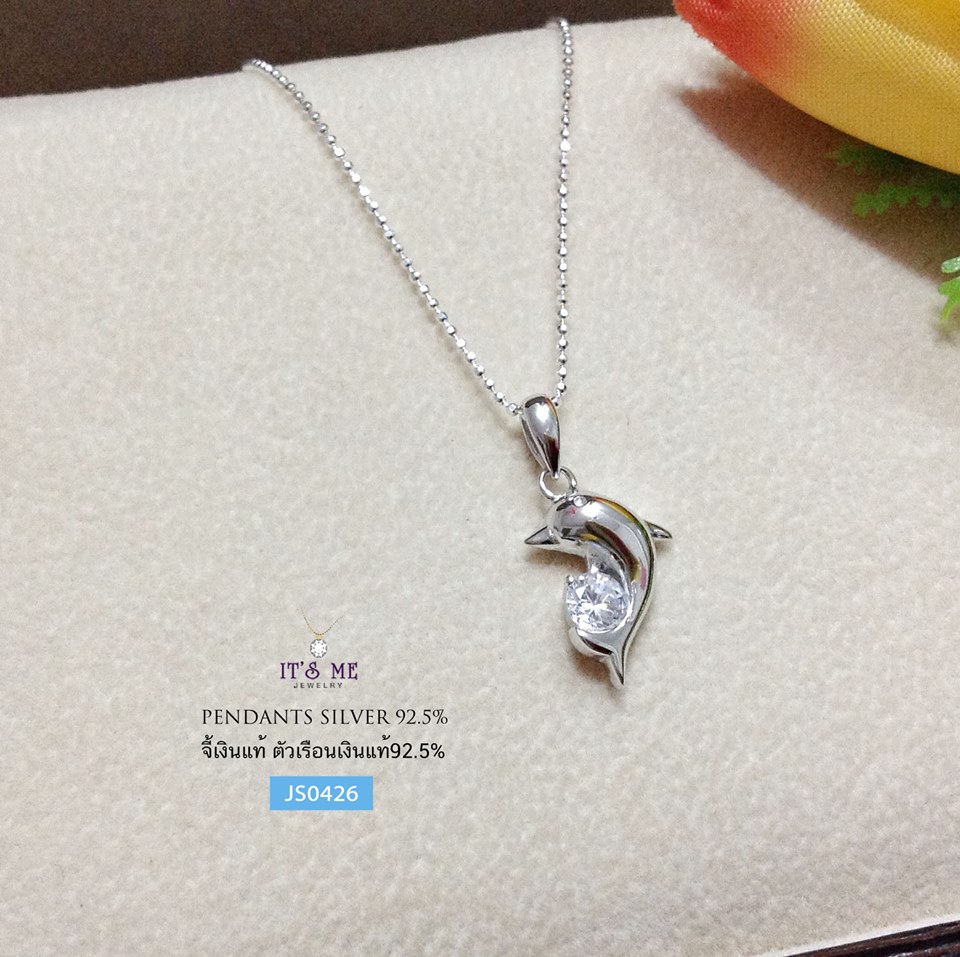 จี้เงินแท้ ปลาโลมาประดับเพชร cz 1 เม็ด งานชิ้นเล็กๆ น่ารักๆ