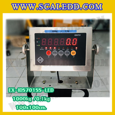 เครื่องชั่งน้ำหนักดิจิตอลพร้อมล้อ1ตัน เครื่องชั่งตั้งพื้นพร้อมล้อ1000กิโล เครื่องชั่งพร้อมล้อ1000kg ตาชั่งตั้งพื้น1ตัน ความละเอียด 0.1kg ประกอบกับหัวอ่านยี่ห้อ SDS รุ่น IDS701SS-LED ขนาดแท่น 100x100Cm. พร้อมที่จับเข็นเพื่อง่ายต่อการเคลื่อนย้าย