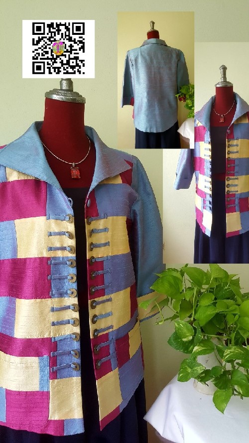 SIVA เสื้อคลุ้มผ้าไหมไทยตกแต่งวัสดุเหลือใช้ SIVA (ส่งฟรี) ดำ,น้ำตาล,ชมภู่,ฟ้า,แดงเลือดหมู M,L,XL,XXL