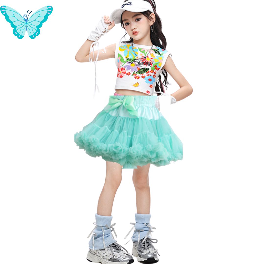 พร้อมส่ง กระโปรงTUTU พองฟู กระโปรงเด็ก พองฟู ติดริบบิ้นโบว์ พร้อมเสื้อและถุงมือ