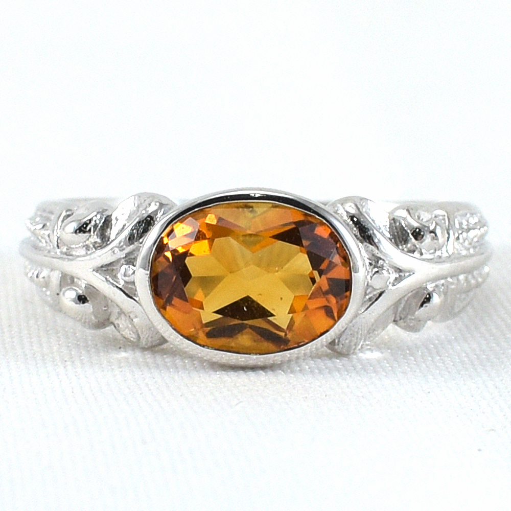 แหวนเงินแท้ราคาถูกชุบทองคำขาว ซิทรินแท้ 1.60 กะรัต งานประณีตสวยงาม สั่งผลิตค่ะ