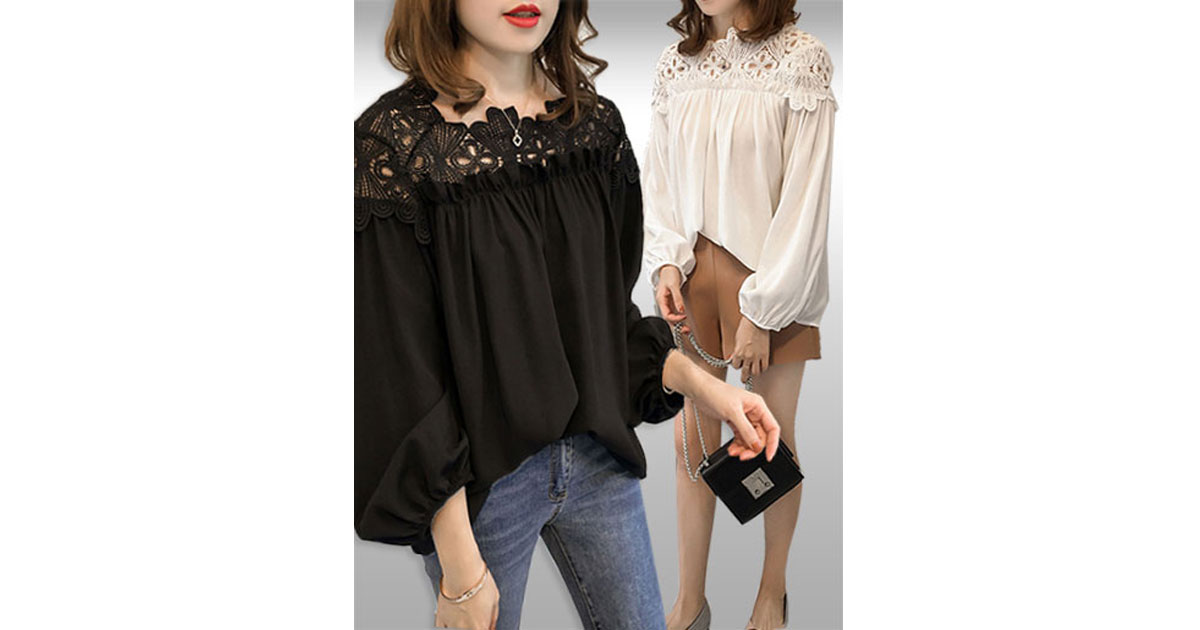 เสื้อแฟชั่นแต่งคอลูกไม้สวยหวาน มี2สี รหัส2346