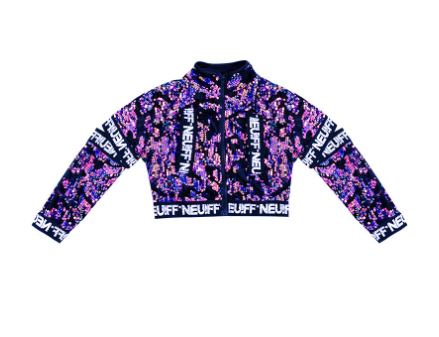 ชุดเต้น ชุดแดนซ์ สีม่วง ปักเลื่อม พร้อมเสื้อแจ๊คเก็ต