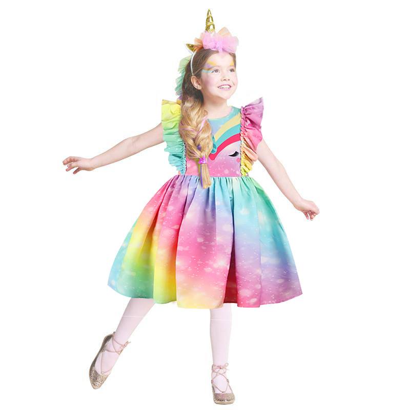 พร้อมส่ง เดรสแขนกุด ลายยูนิคอน ชุดลายแฟนซี